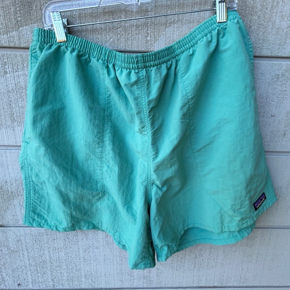 Patagonia Baggies Shorts Recycled Nylon 5" Inseam Teal Yellow Pocket XL Retro